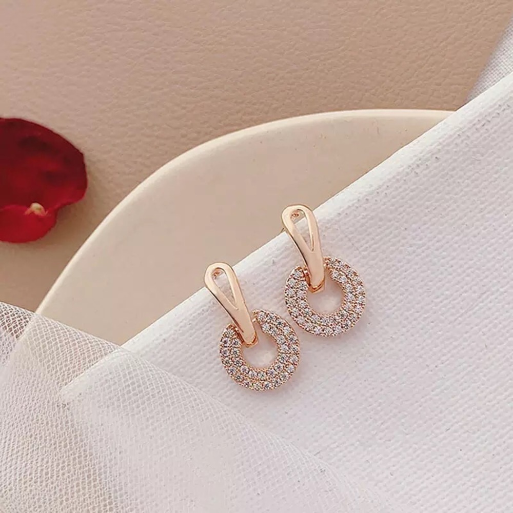 “Trinity” Diamond Hoop Elegant Gold Circle Engagement/Wedding/Gift Earrings - Picture 5 of 10